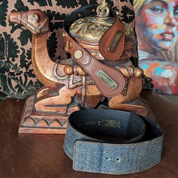 🚨SUPER RARE🚨1980s💯💎VERSACE💎✨💎2PC LEATHER & GOLDPLATE CONVERTIBLE BELT - Picture 4 of 8